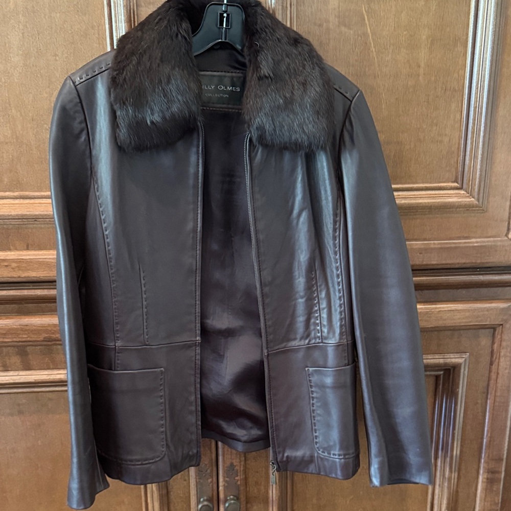 Reilly Olmes Brown Leather Jacket with Fur Collar